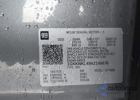 2022 GMC Acadia Fwd Sle z USA, uszkodzony, nr VIN 1GKKNKL45NZ149676